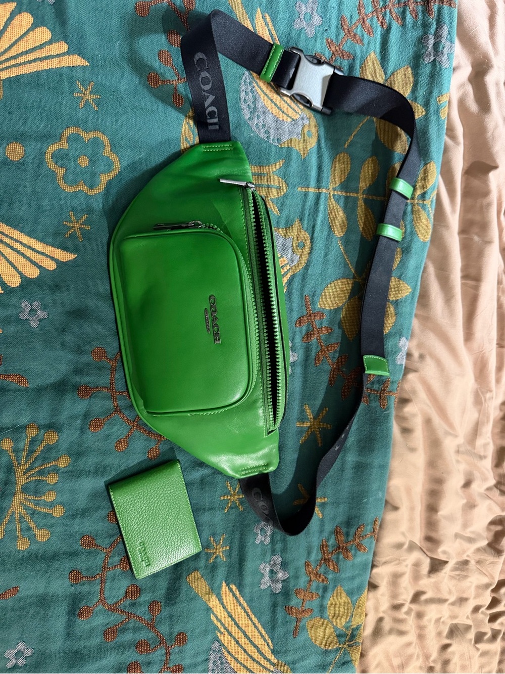 Coach Bright Green Leather Belt Bag with Logo Strap